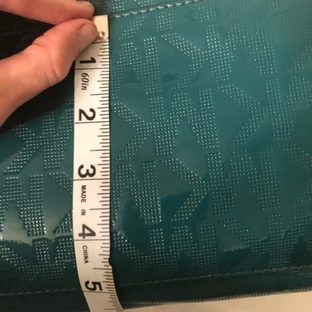 MICHAEL KORS jet set green patent leather embossed logo tote bag